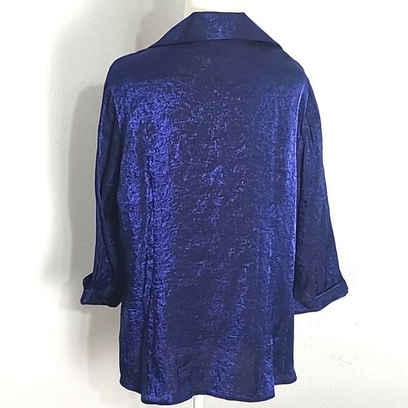 Sara Michelle Metallic Dark Blue Blouse, 5 Brandenburg Button Fasteners,Size 1X - Picture 6 of 7